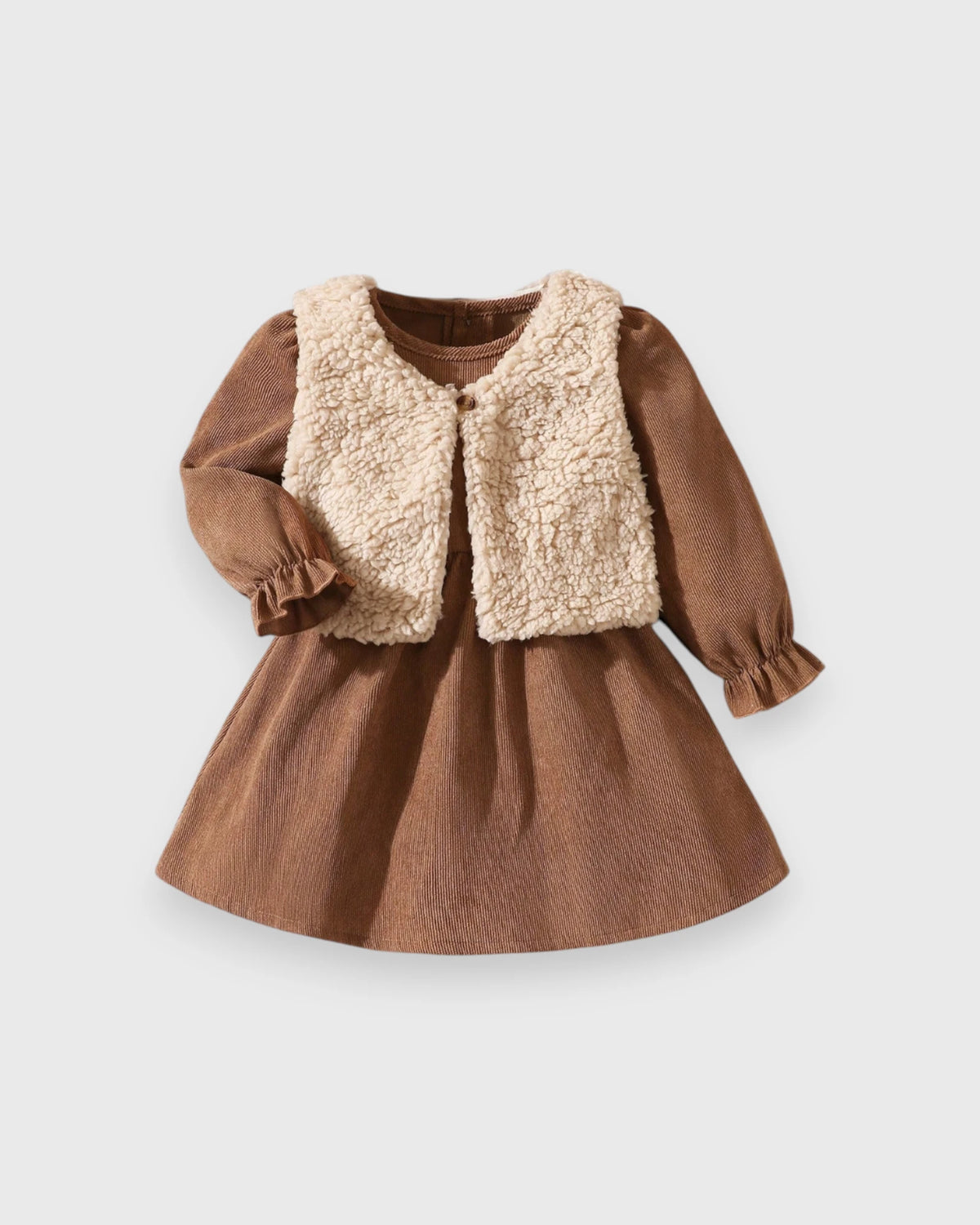 2 Pc Baby Girl Corduroy Dress with Shearling Vest