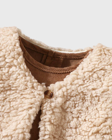 2 Pc Baby Girl Corduroy Dress with Shearling Vest