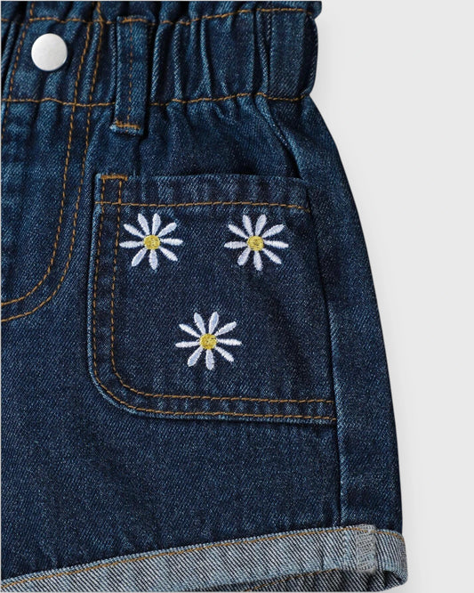 2 Pc Daisy Emb Denim Shorts Set