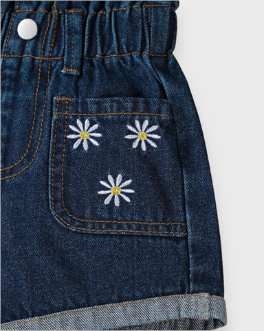 2 Pc Daisy Emb Denim Shorts Set