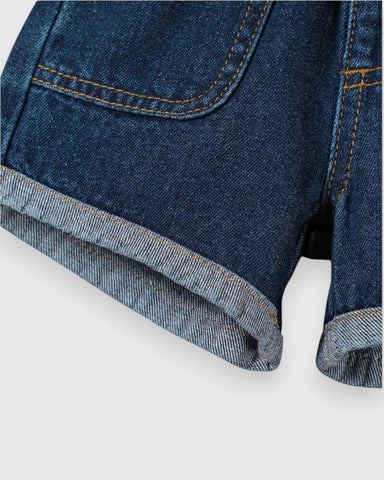 2 Pc Daisy Emb Denim Shorts Set