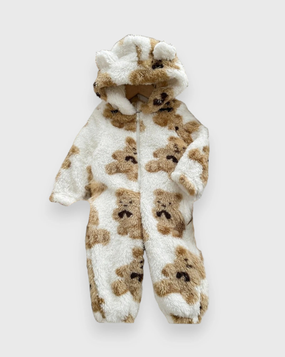 Baby Boy Girl Winter Fall Brown Teddy Bear Fleece Zipper Onesie Romper