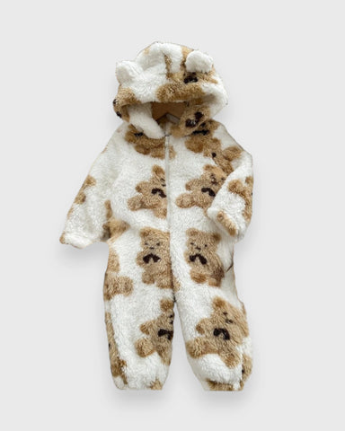 Baby Boy Girl Winter Fall Brown Teddy Bear Fleece Zipper Onesie Romper