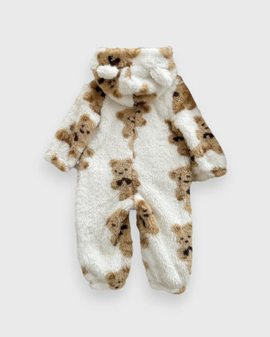 Baby Boy Girl Winter Fall Brown Teddy Bear Fleece Zipper Onesie Romper