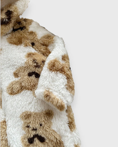 Baby Boy Girl Winter Fall Brown Teddy Bear Fleece Zipper Onesie Romper
