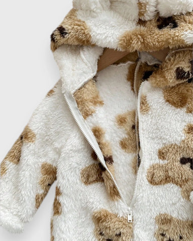 Baby Boy Girl Winter Fall Brown Teddy Bear Fleece Zipper Onesie Romper