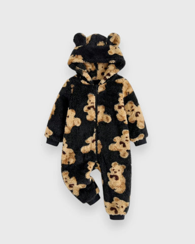 Baby Boy Girl Winter Fall Brown Teddy Bear Fleece Zipper Onesie Romper