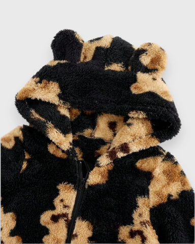 Baby Boy Girl Winter Fall Brown Teddy Bear Fleece Zipper Onesie Romper