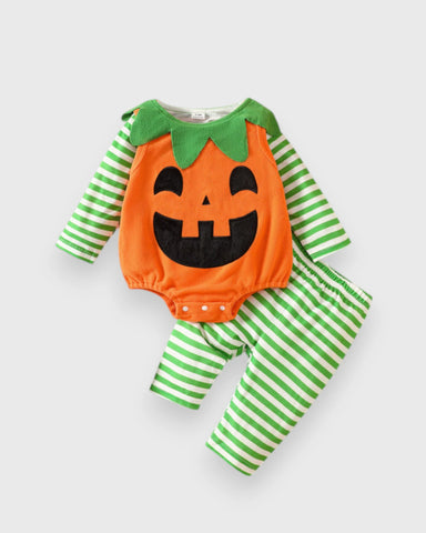 3 Pc Baby Stripe Fleece Pumpkin Bodysuit Set