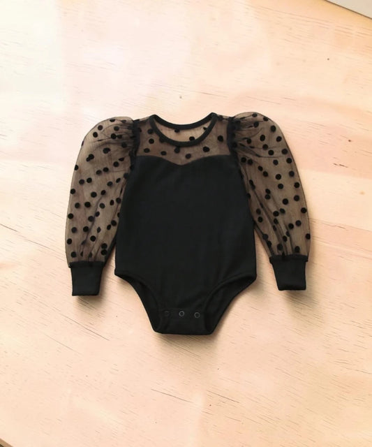 Baby Girl Sweetheart sheer Polka Dot Puff Sleeve Bodysuit