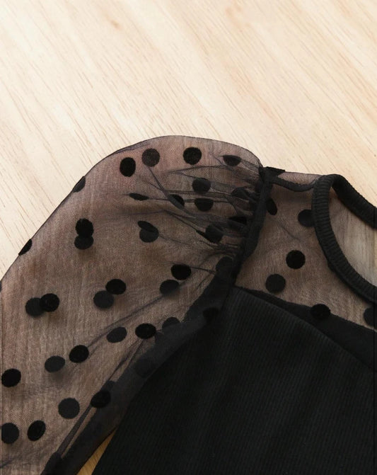 Baby Girl Sweetheart sheer Polka Dot Puff Sleeve Bodysuit