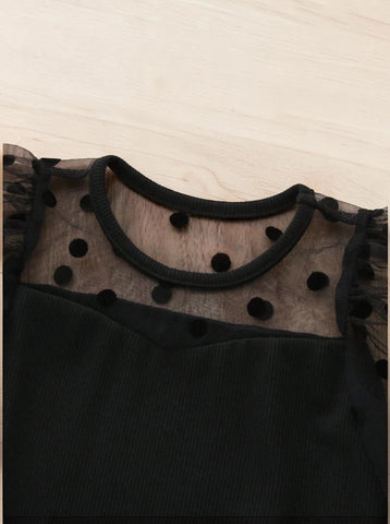 Baby Girl Sweetheart sheer Polka Dot Puff Sleeve Bodysuit