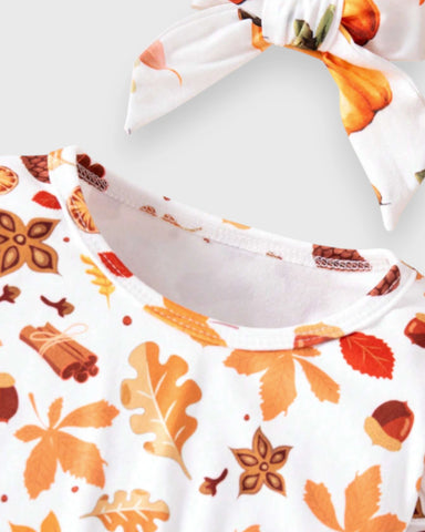 3 Pc Baby Girl Autumn Leaves Dress & Beret Set