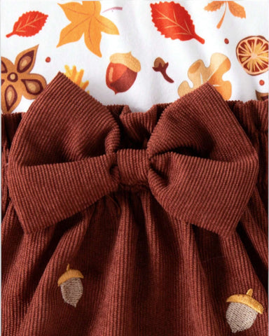 3 Pc Baby Girl Autumn Leaves Dress & Beret Set