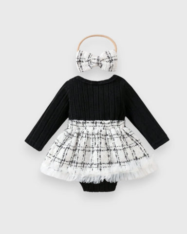 2 Pc Baby Girl Tweed Bow Bodysuit Dress & Headband Set