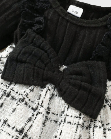 2 Pc Baby Girl Tweed Bow Bodysuit Dress & Headband Set