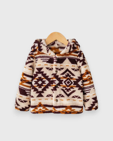 Baby Fleece Navajo Print Button Up Hooded Jacket