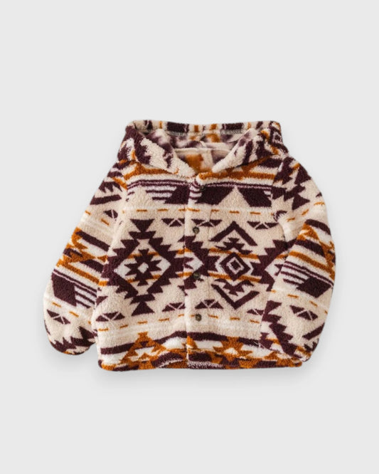 Baby Fleece Navajo Print Button Up Hooded Jacket