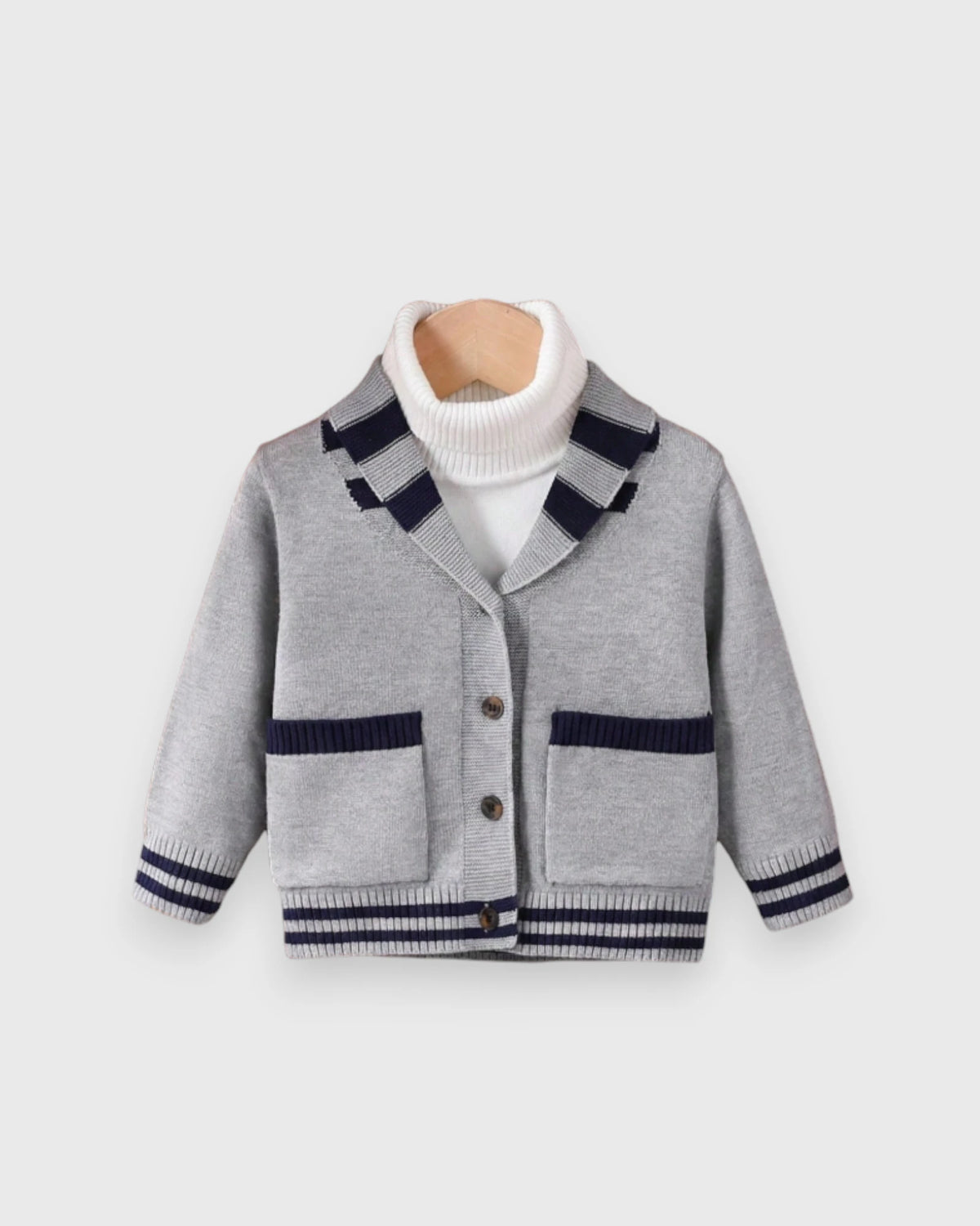 Baby Boy Contrast Shawl Collar Knit Cardigan