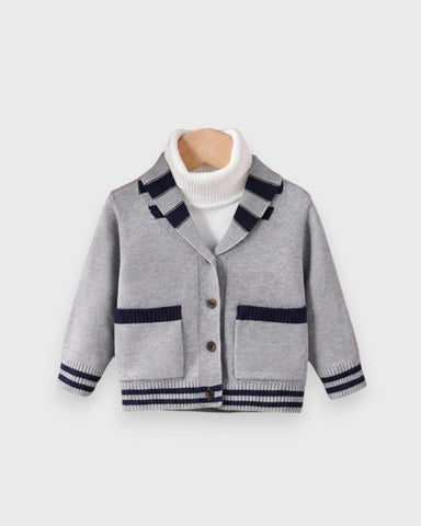 Baby Boy Contrast Shawl Collar Knit Cardigan