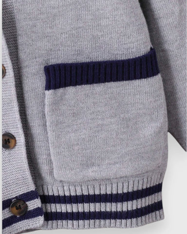 Baby Boy Contrast Shawl Collar Knit Cardigan