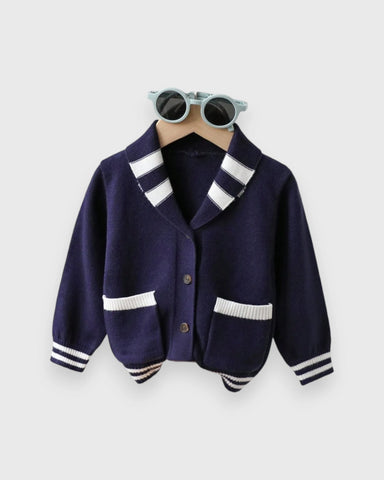 Baby Boy Contrast Shawl Collar Knit Cardigan