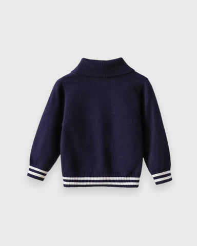 Baby Boy Contrast Shawl Collar Knit Cardigan