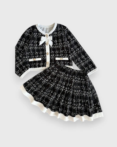 2 Pcs Toddler Girls Tweed Jacket Skirt Set