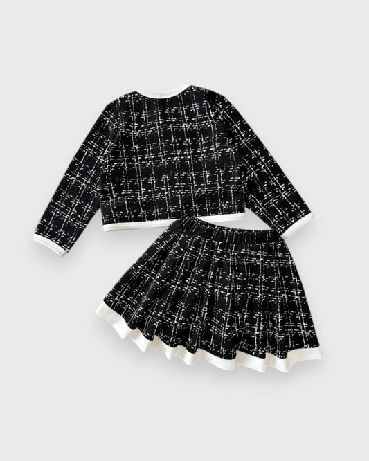 2 Pcs Toddler Girls Tweed Jacket Skirt Set