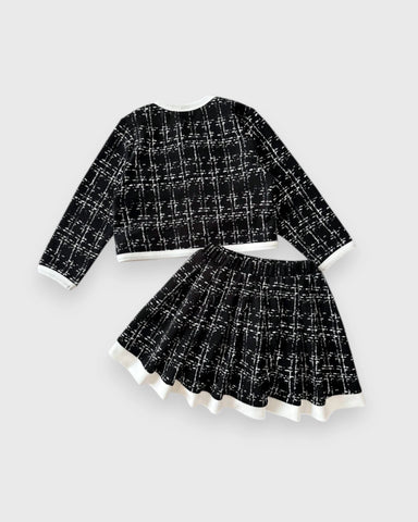 2 Pcs Toddler Girls Tweed Jacket Skirt Set