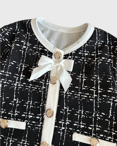 2 Pcs Toddler Girls Tweed Jacket Skirt Set