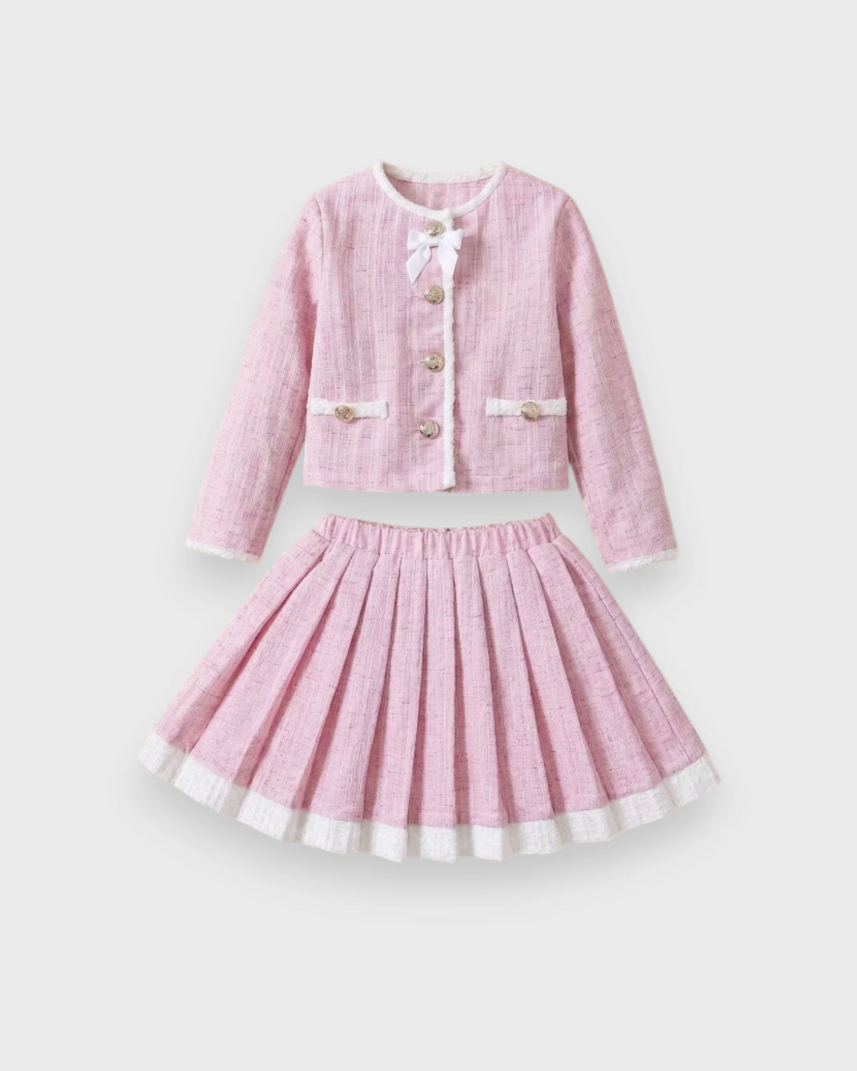2 Pcs Toddler Girls Tweed Jacket Skirt Set