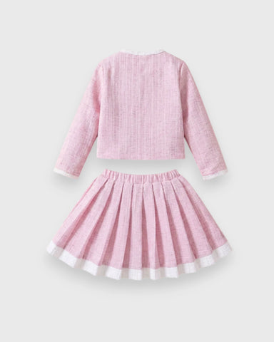 2 Pcs Toddler Girls Tweed Jacket Skirt Set