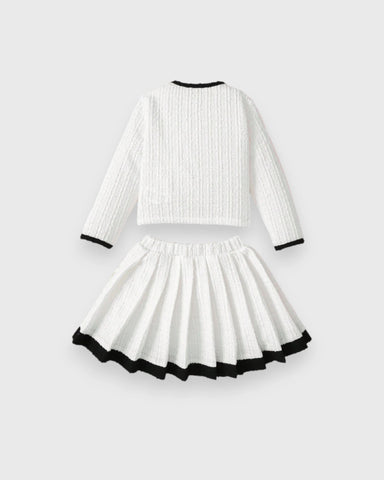 2 Pcs Toddler Girls Tweed Jacket Skirt Set