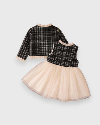 2 Pc Baby Girl Plaid Tulle Dress & Ruffle Jacket Set