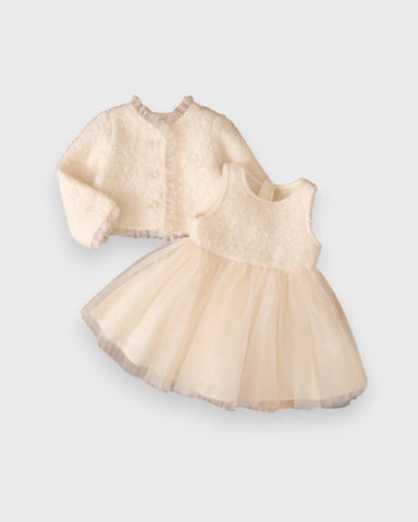 2 Pc Baby Girl Plaid Tulle Dress & Ruffle Jacket Set