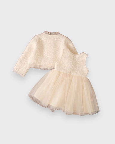 2 Pc Baby Girl Plaid Tulle Dress & Ruffle Jacket Set