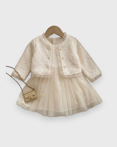 2 Pc Baby Girl Plaid Tulle Dress & Ruffle Jacket Set