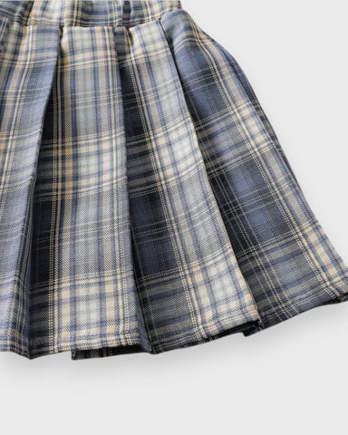 2 Pcs Toddler Girls Plaid Pleated Skirt & Faux Vest Shirt Set