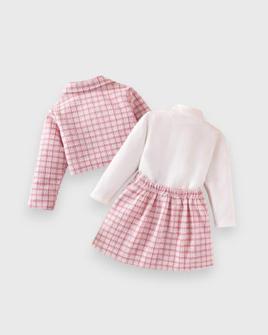 3 Pc Girls Tweed Jacket, Turtleneck & Pleated Skirt Set