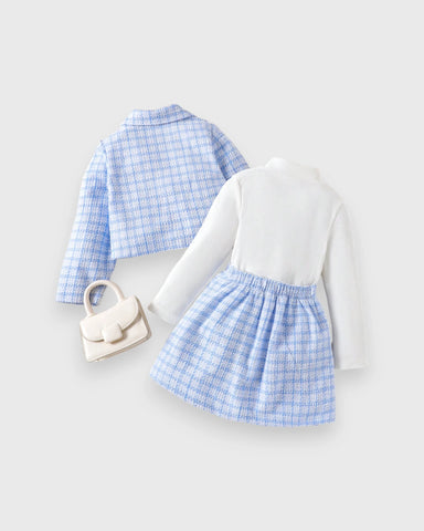 3 Pc Girls Tweed Jacket, Turtleneck & Pleated Skirt Set