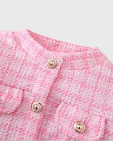 3 Pc Girls Pink Tweed Jacket, Top & Skirt Set