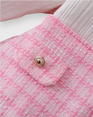 3 Pc Girls Pink Tweed Jacket, Top & Skirt Set