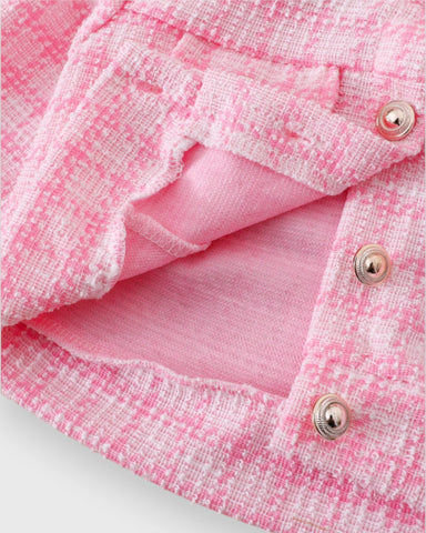 3 Pc Girls Pink Tweed Jacket, Top & Skirt Set