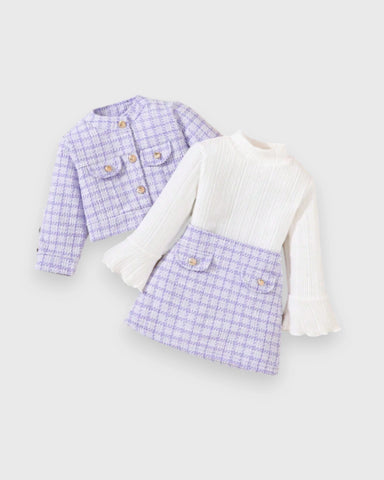 3 Pc Girls Pink Tweed Jacket, Top & Skirt Set