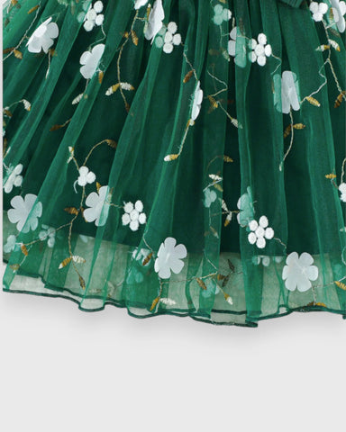 Baby Girls Floral Embroidered Tulle Ruffle Sleeve Dress