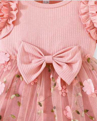 Baby Girls Floral Embroidered Tulle Ruffle Sleeve Dress