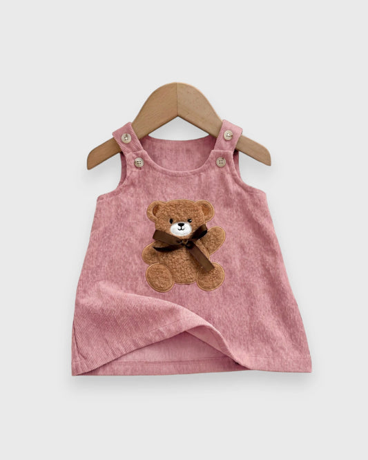 Infant Baby Girl Corduroy Bear Pinafore Dress
