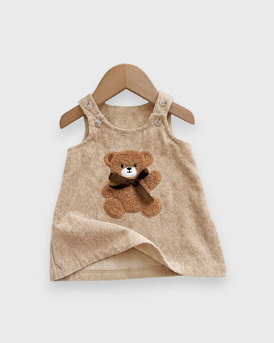 Infant Baby Girl Corduroy Bear Pinafore Dress