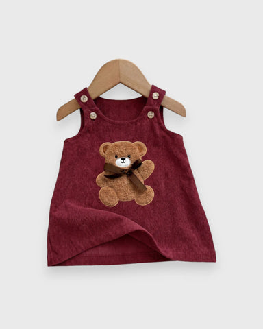 Infant Baby Girl Corduroy Bear Pinafore Dress